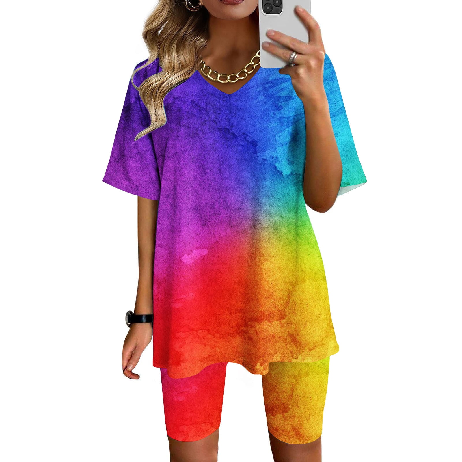 Jsaierl Lounge Sets for Women 2 Piece Short Sleeve Plus Size Tops and ...