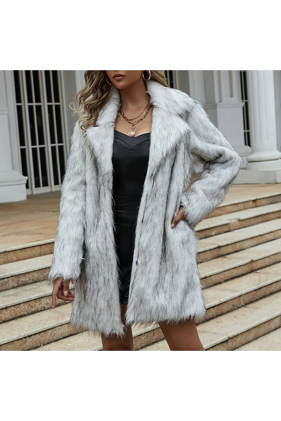 Luxury Faux Fur Coat Women Lapel Mid Length Cardigan Open Front Winter Jacket Fashion Warm Outerwear Overcoat