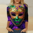 thumbnail image 1 of Jsaierl Mardi Gras Clothings for Women 3/4 Sleeve Mask Graphic Blouse Carnival Themed Tees Party 3D Print Tops Funny Gifts Parade Tshirt, 1 of 5