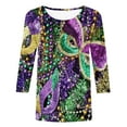 thumbnail image 1 of Jsaierl Mardi Gras Shirts for Women 3/4 Sleeve Mask Graphic Blouse Carnival Themed Tees Party 3D Print Tops Funny Gifts Parade Tshirt, 1 of 5