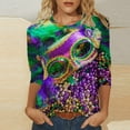 thumbnail image 1 of Jsaierl Mardi Gras Shirts for Women 3/4 Sleeve Mask Graphic Blouse Carnival Themed Tees Party 3D Print Tops Funny Gifts Parade Tshirt, 1 of 4
