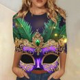 thumbnail image 1 of Jsaierl Mardi Gras Shirts for Women Carnival Outfit Mask Graphic Tee Plus Size Tunic 3/4 Sleeve Parade Blouse Gifts, 1 of 5