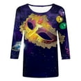 thumbnail image 1 of Jsaierl Mardi Gras Shirts for Women Carnival Outfit Mask Graphic Tee Plus Size Tunic 3/4 Sleeve Parade Blouse Gifts, 1 of 5