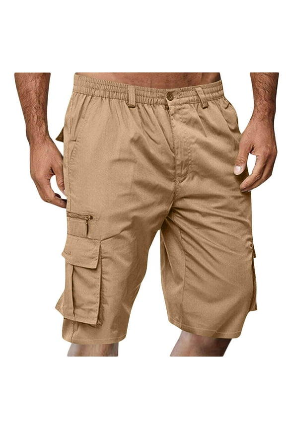Mens Cargo Shorts Elastic Waist Outdoor Work Shorts Summer Casual Below the Knee Athletic Shorts with Multi Pockets