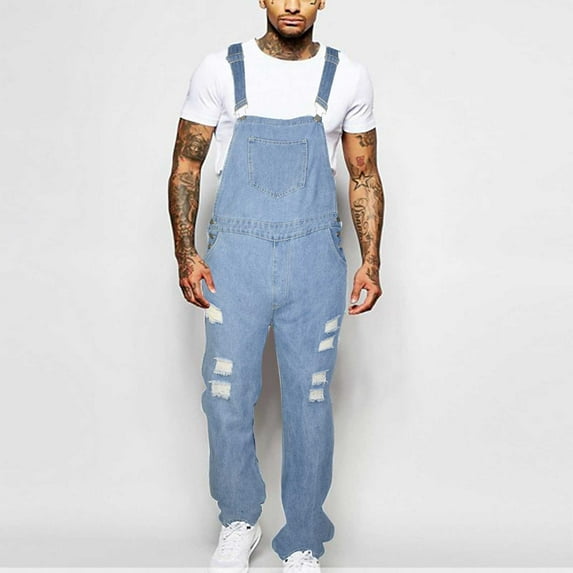 Jsaierl Mens Casual Washed Denim Bib Overalls Relaxed Fit Jumpsuit Suspender Pants Lightweight Workwear Overalls with Pockets