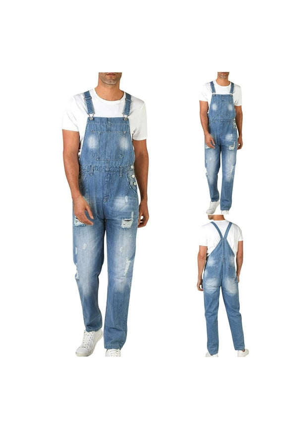 Mens Denim Overalls with Bib Casual Relaxed Fit Jeans Work Jumpsuit Trendy Adjustable Straps Coverall with Pockets