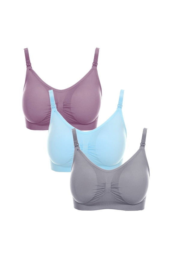 Nursing Bras for Women Wirefree Lift T-shirt Bras Cotton Padded Bralettes Stretch Breathable Full Figure Bras 3 Packs