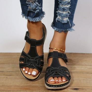 Jsaierl Orthopedic Sandals for Women Dressy Summer Open Toe Sandals Comfortable Arch Support Sandals Walking Beach Sandal Size 5.5