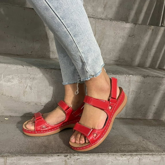 Jsaierl Orthopedic Sandals for Women Dressy Summer, Wide Stripe Shoes Lightweight Beach Roman Sandals Casual Shoes Size 8.5