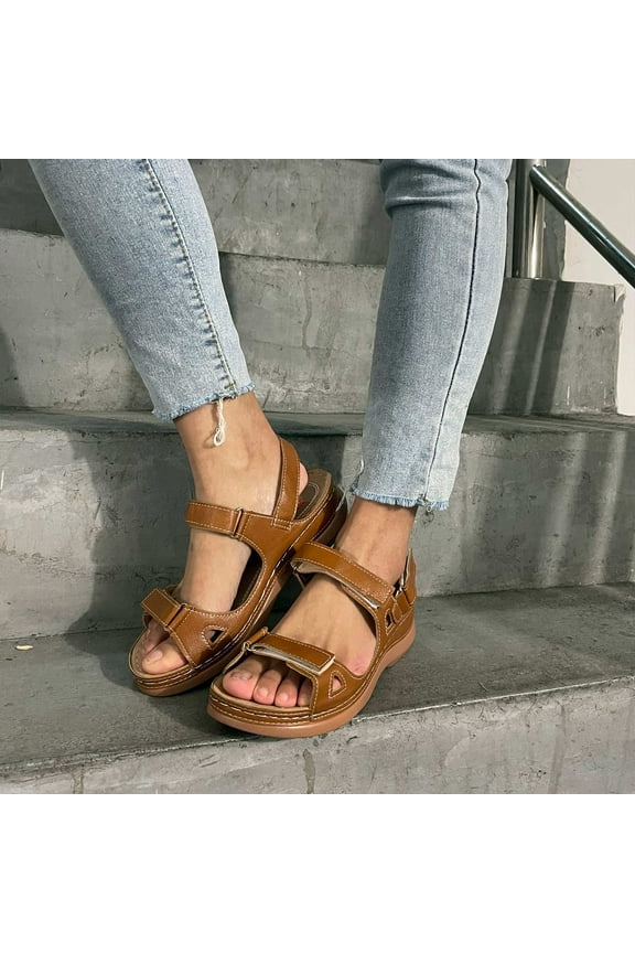 Orthopedic Sandals for Women Dressy Summer, Wide Stripe Shoes Lightweight Beach Roman Sandals Casual Shoes Size 8.5