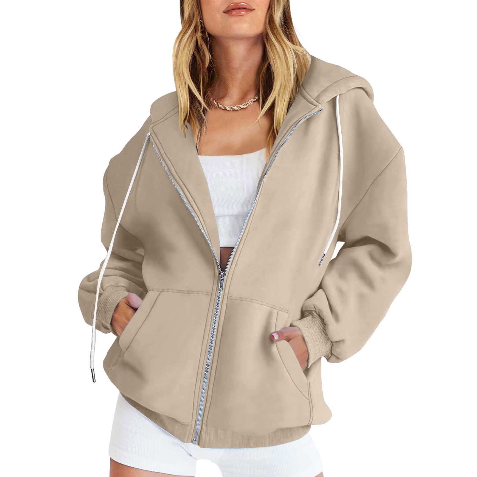 Jsaierl Oversized Zip Up Hoodie for Women Baggy Loose Basic Zipper Hooded  Sweatshirt Coat Y2K Jacket 