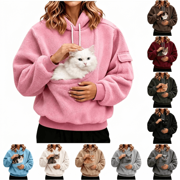 Jsaierl Pet Carrier Hoodie for Women with Pouch Fleece Warm Dog Cat Going Out Pullover Sweatshirts