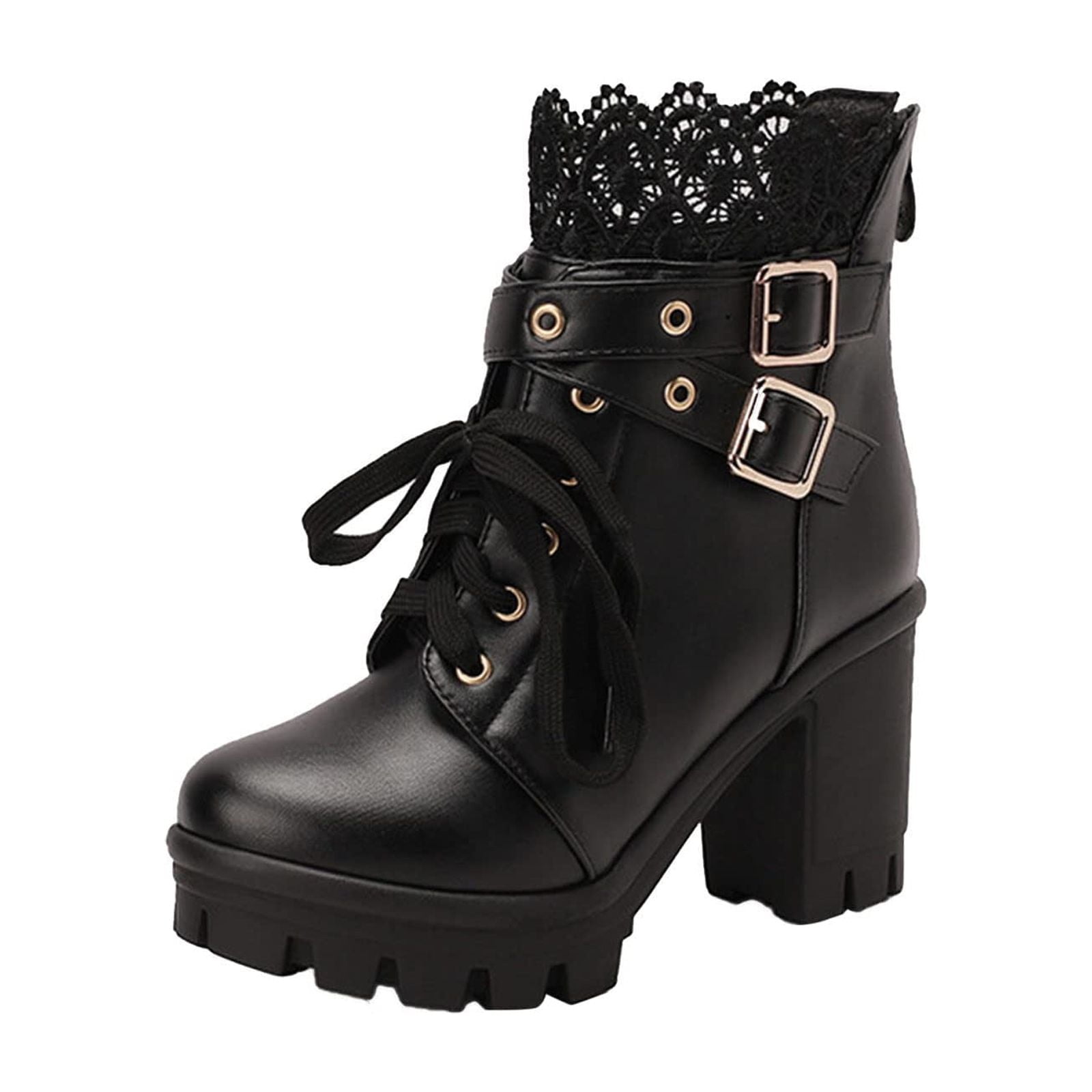 Allegra K Women's Chunky Heels Platform Ankle Combat Boots - Walmart.com