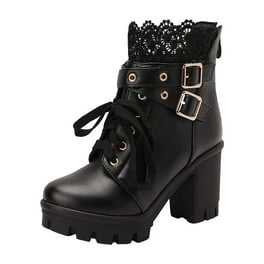 Women Ankle Boots Hide Heel Platform Wedge Heel Zip Mid Calf Black Shoes Round Toe Zip Casual Booties Walmart