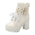 thumbnail image 1 of Jsaierl Platform Boots for Women, Heeled Combat Boots Chunky Heel Booties Round Toe Lace Up High Heel Ankle Boots, 1 of 5