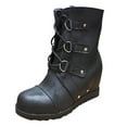 thumbnail image 1 of Jsaierl Platform Boots for Womens Lace up Combat Ankle Wedge Booties Waterproof Leather & Suede Winter Boots, 1 of 4