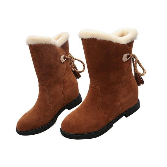 Jsaierl Platform Plush Boot For Women Mid-Calf Boot Fur Fleece Lined Casual Short Booties Ladies Classic Ultra Snow Platform Anti-Slip Boot For Outdoor