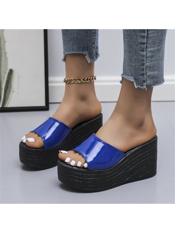 Platform Sandals for Women Dressy Summer, Matsu Heel Thick Sole Slope Heel Shoes Breathable Slip-on Beach Sandals Size 4.5