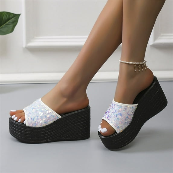 Jsaierl Platform Sandals for Women Dressy Summer, Matsu Heel Thick Sole Slope Heel Shoes Breathable Slip-on Beach Sandals Size 4.5
