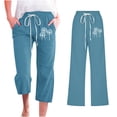thumbnail image 1 of Jsaierl Plus Size Cotton Linen Capris Pants Women Summer Elastic Waist Pant Casual Drawstring Comfy Trousers Print Lounge Palazzo Pants, 1 of 4