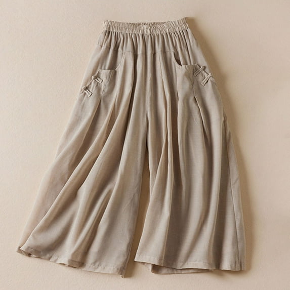 Jsaierl Plus Size Linen Capris Pants for Women Summer High Waist Pant Casual Flowy Drawstring Comfy Trousers Lounge Palazzo Pants