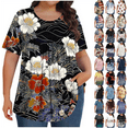 thumbnail image 1 of Jsaierl Plus Size Pleated Tops for Women Trendy Short Sleeve Blouses Dressy Casual Crewneck Tunics Cute Floral Print Summer Boho Top L-5XL, 1 of 7