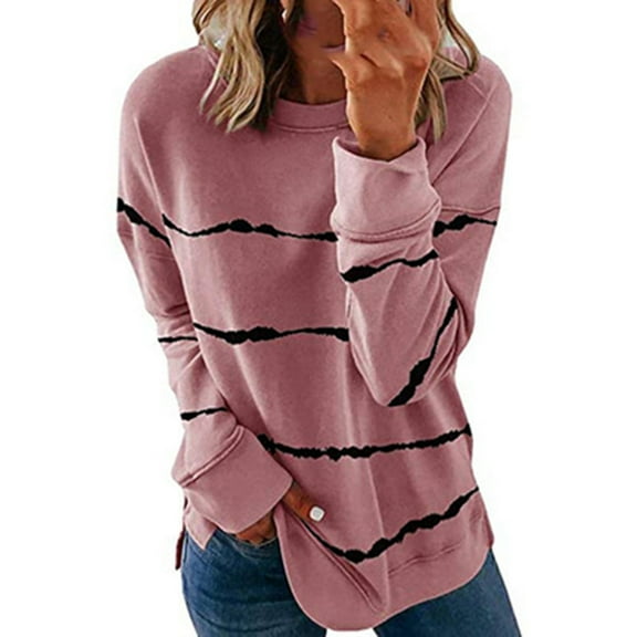 Jsaierl Plus Size Sweatshirt for Women Fashion Striped Graphic Sweatshirt Oversized Fall Casual Top Pullover Long Sleeve Lightweight Crew Neck Sweatshirts
