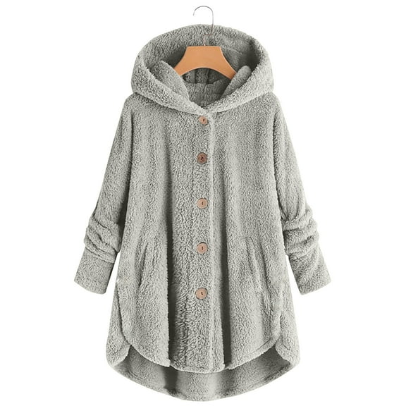 Jsaierl Plus Size Winter Jackets for Women Warm Sherpa Lined Hoodie Button Down Fuzzy Fleece Jacket Oversized Thermal Coats