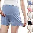 thumbnail image 1 of Jsaierl Pregnant Womens Ice Silk Shorts Soft Stretchy Over the Belly Ruffle Trim Lounge Maternity Shorts, 1 of 7