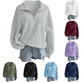 thumbnail image 1 of Jsaierl Quarter Zip Sweatshirts for Women Plus Size Solid Color Lapel Sweatshirt Travel Fashion Pullover Cotton Workout Long Sleeve Shirts, 1 of 8