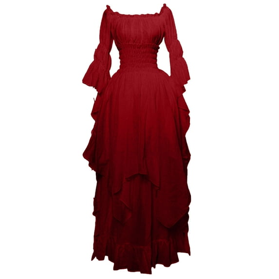 Jsaierl Renaissance Costume Women Vintage Medieval Elegant Goth Maxi Dresses Cosplay Irish Steampunk Ball Gown Chemise Dress