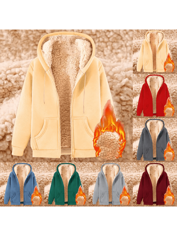 Sherpa Fleece Lined Sweatshirt Jacket for Women Zip Up Hoodies Long Sleeve Warm Hooded Winter Coats with Pockets