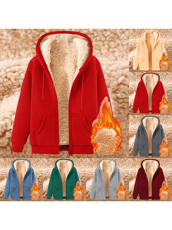 Sherpa Fleece Lined Sweatshirt Jacket for Women Zip Up Hoodies Long Sleeve Warm Hooded Winter Coats with Pockets