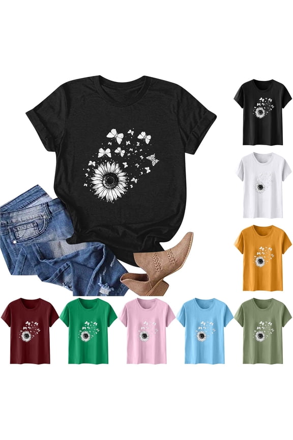 Short Sleeve Tops for Women Plus Size Loose Fit Shirts Crewneck Work Ladies Blouses Trendy Graphic T-shirts Top S-3XL