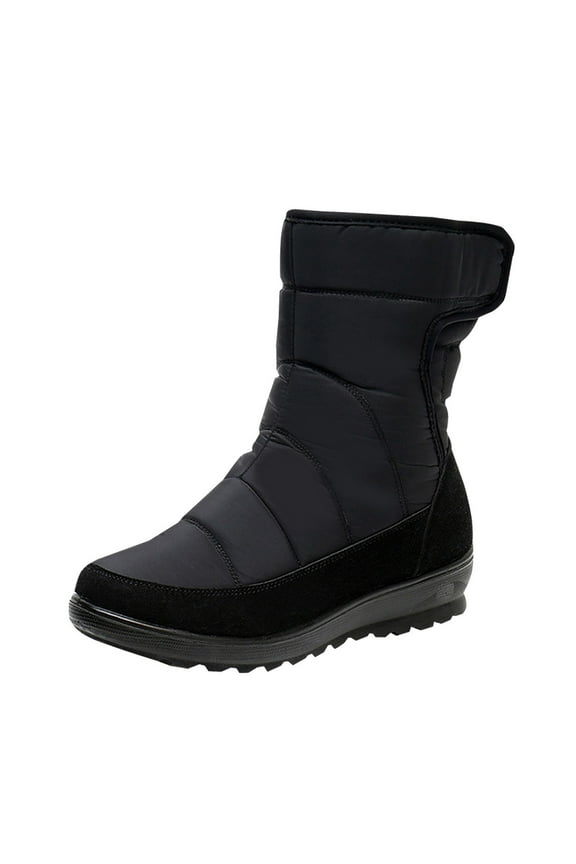 Snow Boots for Women Winter High Tube Fringed Round Toe Warm Waterproof Cloth Mid-Calf Boot Comfortable Stretch Slip-On Wedges Casual Shoes