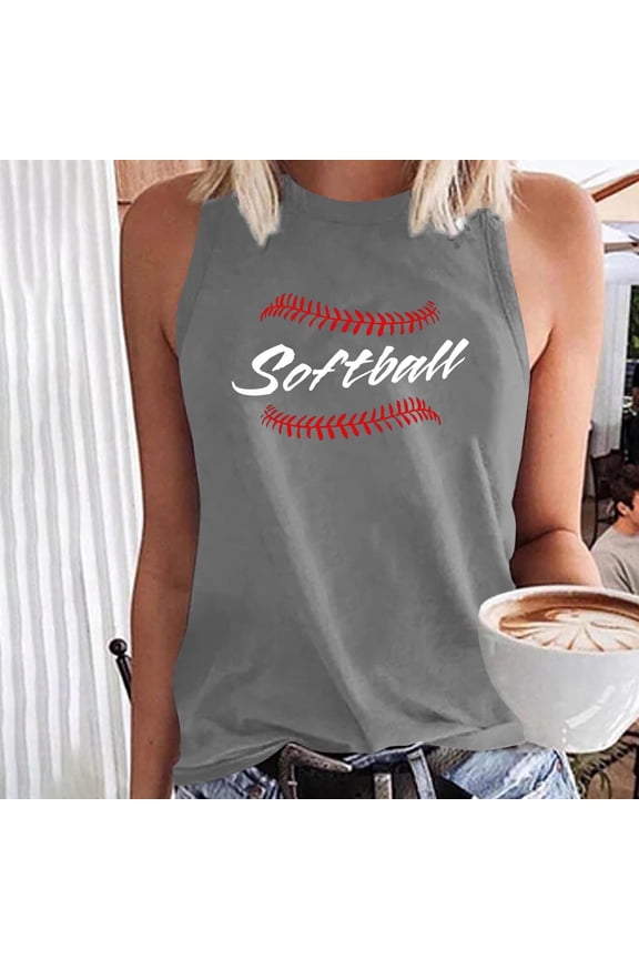 Softball Mom Tank Tops Women Cute Softball Print Tees Workout Sleeveless T-shirts Athletic Crewneck Dressy Casual Shirt Tops Plus Size Tops for Women