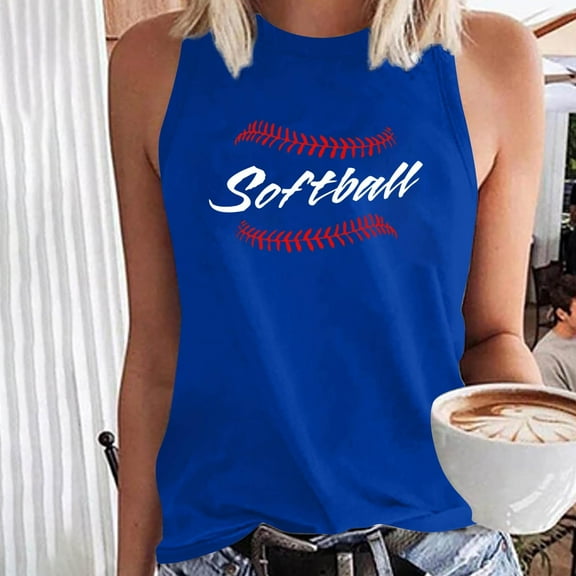 Jsaierl Softball Mom Tank Tops Women Cute Softball Print Tees Workout Sleeveless T-shirts Athletic Crewneck Dressy Casual Shirt Tops Plus Size Tops for Women