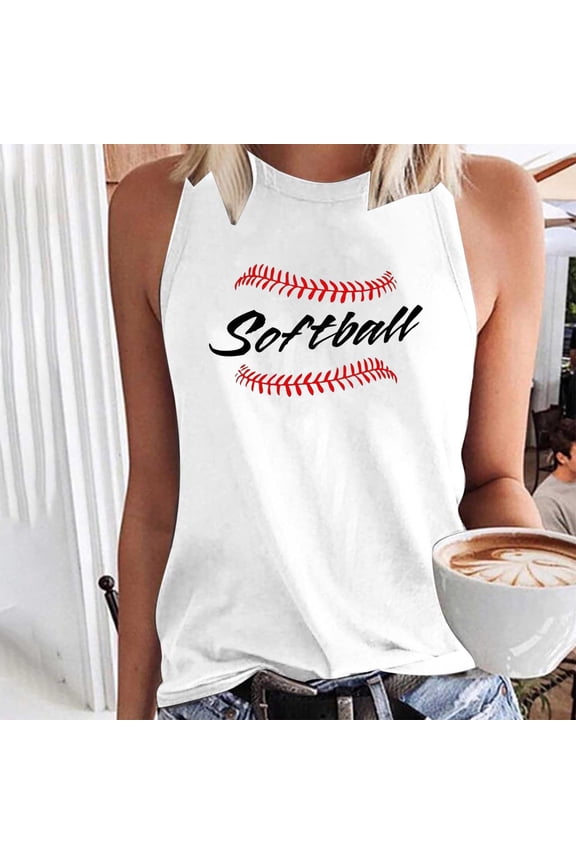 Softball Mom Tank Tops Women Cute Softball Print Tees Workout Sleeveless T-shirts Athletic Crewneck Dressy Casual Shirt Tops Plus Size Tops for Women