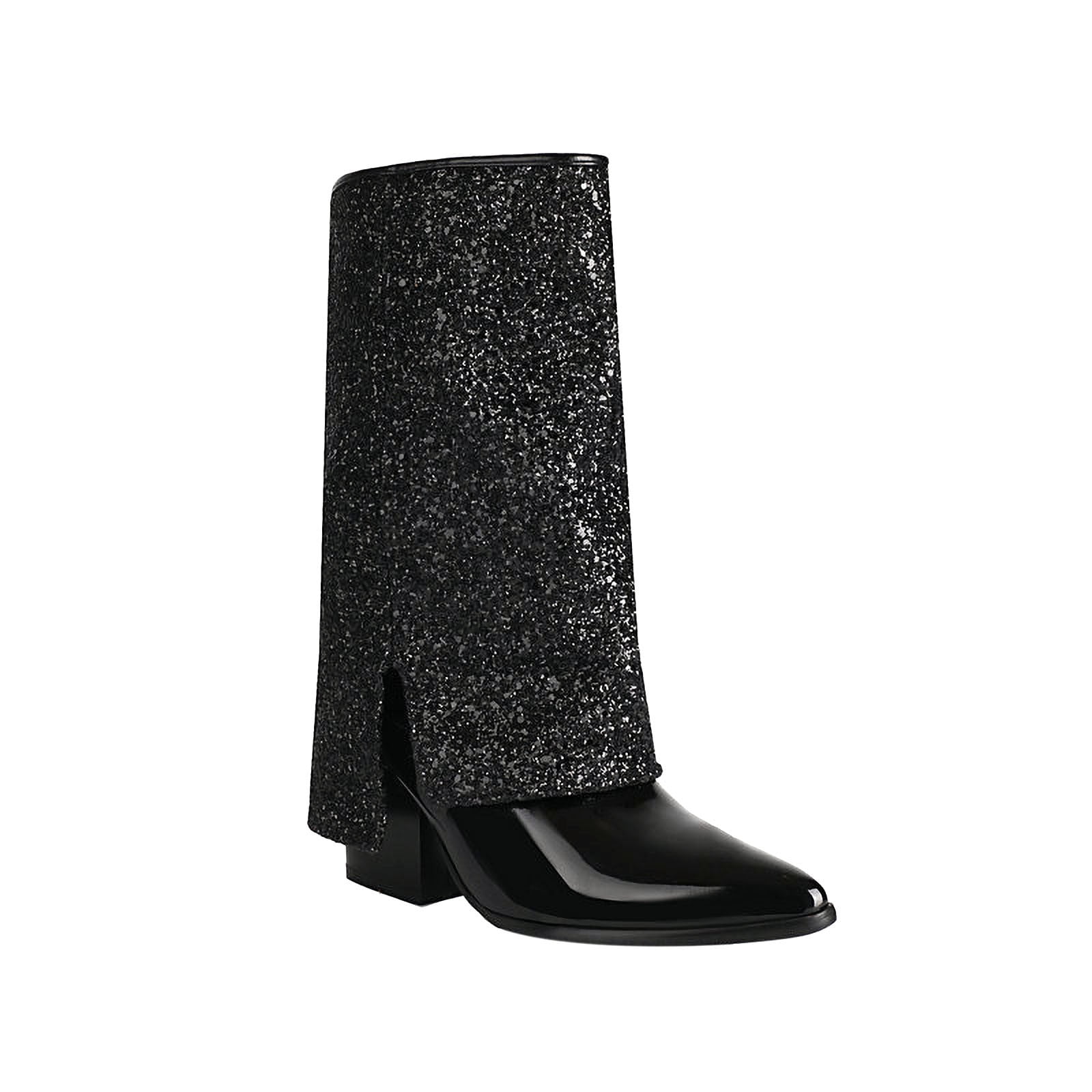 Jsaierl Sparkly Rhinestone Mid-Calf Boots for Womens Fold Jsaierl Sparkly Rhinestone Mid-Calf Boots for Womens Fold