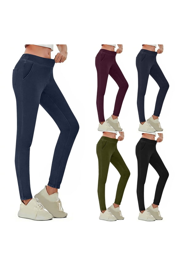 Stretchy Jeans for Women Trendy High Waist Pull On Jeggings Tummy Control Skinny Denim Leggings with Pockets