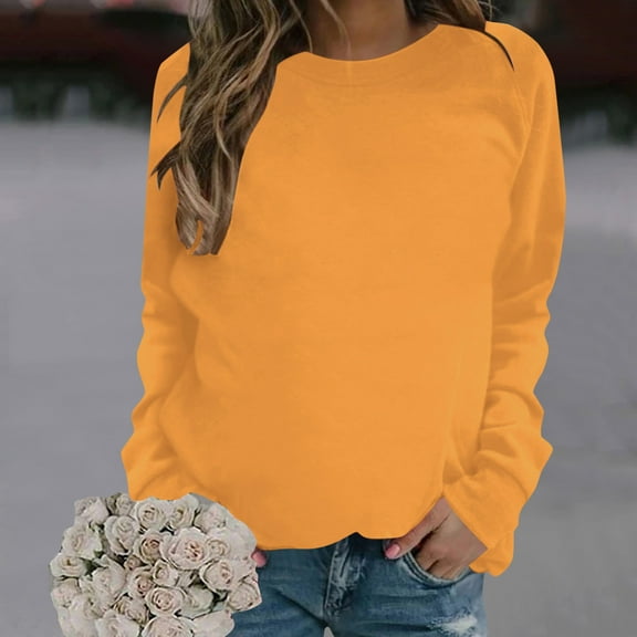 Jsaierl Sweatshirt for Women Cute Solid Color Print Sweatshirts Round Neck Casual Pullover Tops Oversized Long Sleeve Shirts Womens Sweatshirts Under $5