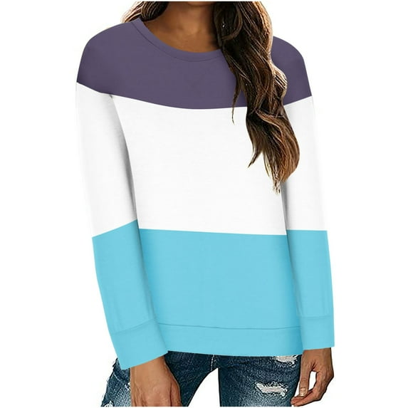 Jsaierl Sweatshirt for Women Funny Color Block Print Sweatshirts Round Neck Casual Sweater Tops Oversized Long Sleeve Blouses Womens Sweatshirts