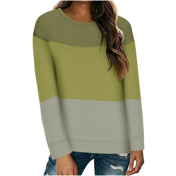 Jsaierl Sweatshirt for Women Funny Color Block Print Sweatshirts Round Neck Casual Sweater Tops Oversized Long Sleeve Blouses Womens Sweatshirts