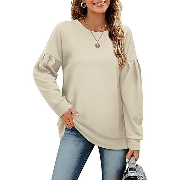 jsaierl Sweatshirt for Women Cute Solid Color Sweatshirts Crewneck Holiday Pullover Tops Comfort Long Sleeve Blouses