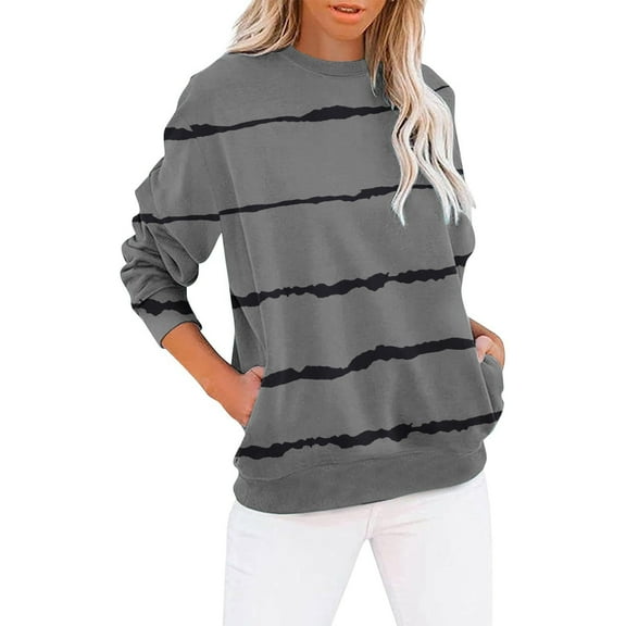 Jsaierl Sweatshirt for Women Cute Striped Graphic Sweatshirts Crewneck Holiday Sweater Tops Comfort Long Sleeve Shirts Fall Saving