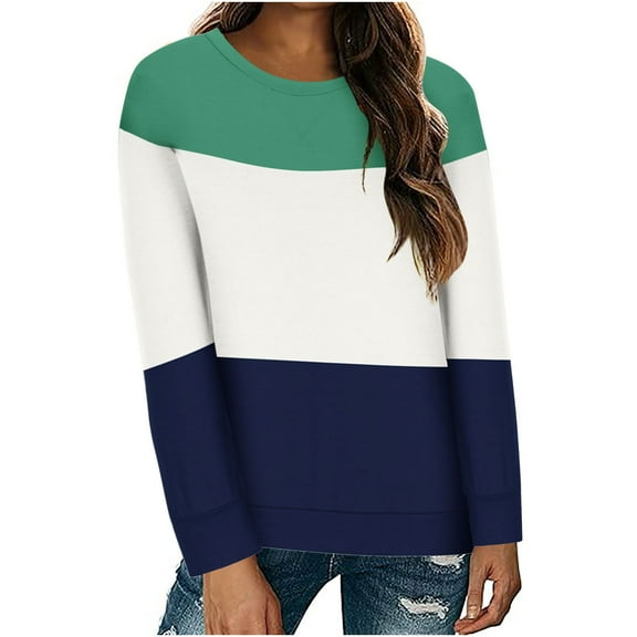 Jsaierl Sweatshirt for Women Funny Color Block Print Sweatshirts Round Neck Casual Sweater Tops Oversized Long Sleeve Blouses Womens Sweatshirts