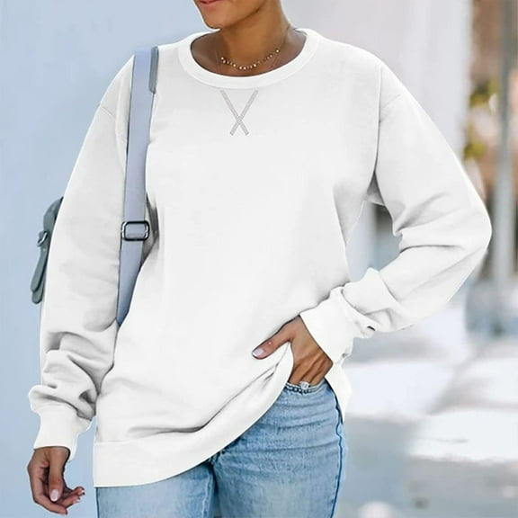 Jsaierl Sweatshirt for Women Funny Solid Color Sweatshirts Round Neck Tunic Sweater Tops Comfort Long Sleeve Shirts Womens Sweatshirts