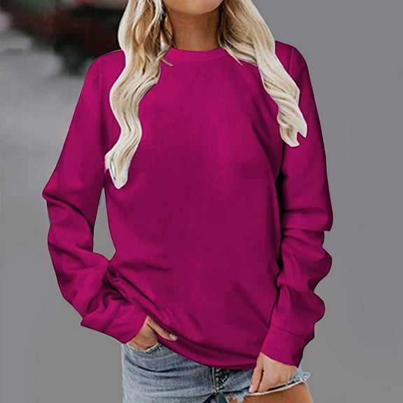 Jsaierl Sweatshirt for Women Loose Fit Solid Color Sweatshirts Crewneck Holiday Sweater Tops Comfort Long Sleeve Shirts