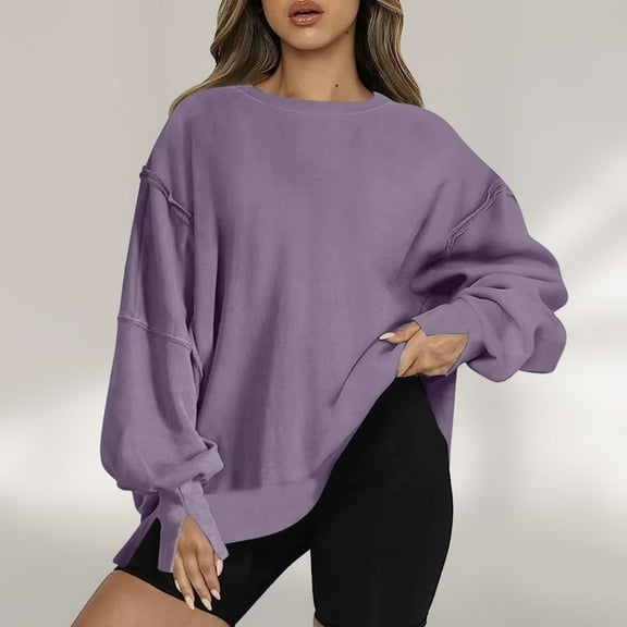 Jsaierl Sweatshirt for Women Loose Fit Solid Color Sweatshirts Crewneck Holiday Sweater Tops Trendy Long Sleeve Blouses Womens Sweatshirts Under $10