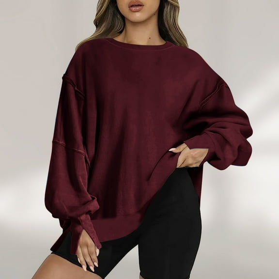 Jsaierl Sweatshirt for Women Loose Fit Solid Color Sweatshirts Crewneck Holiday Sweater Tops Trendy Long Sleeve Blouses Womens Sweatshirts Under $10
